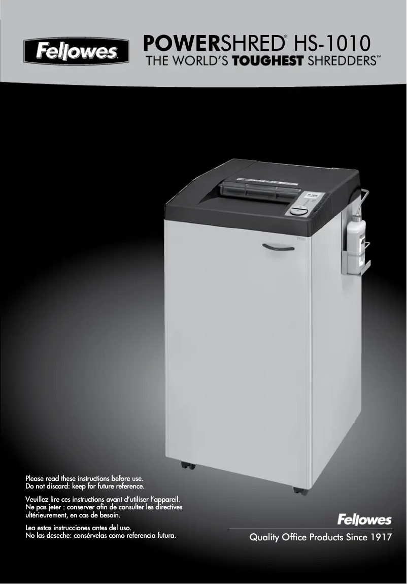 Image de la première page du manuel de l'appareil Powershred HS-1010