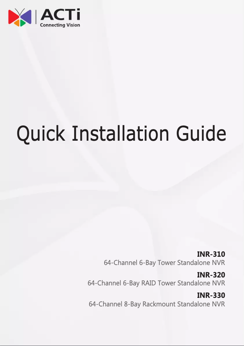 Page n°1 - Manuel utilisateur ACTi INR-330