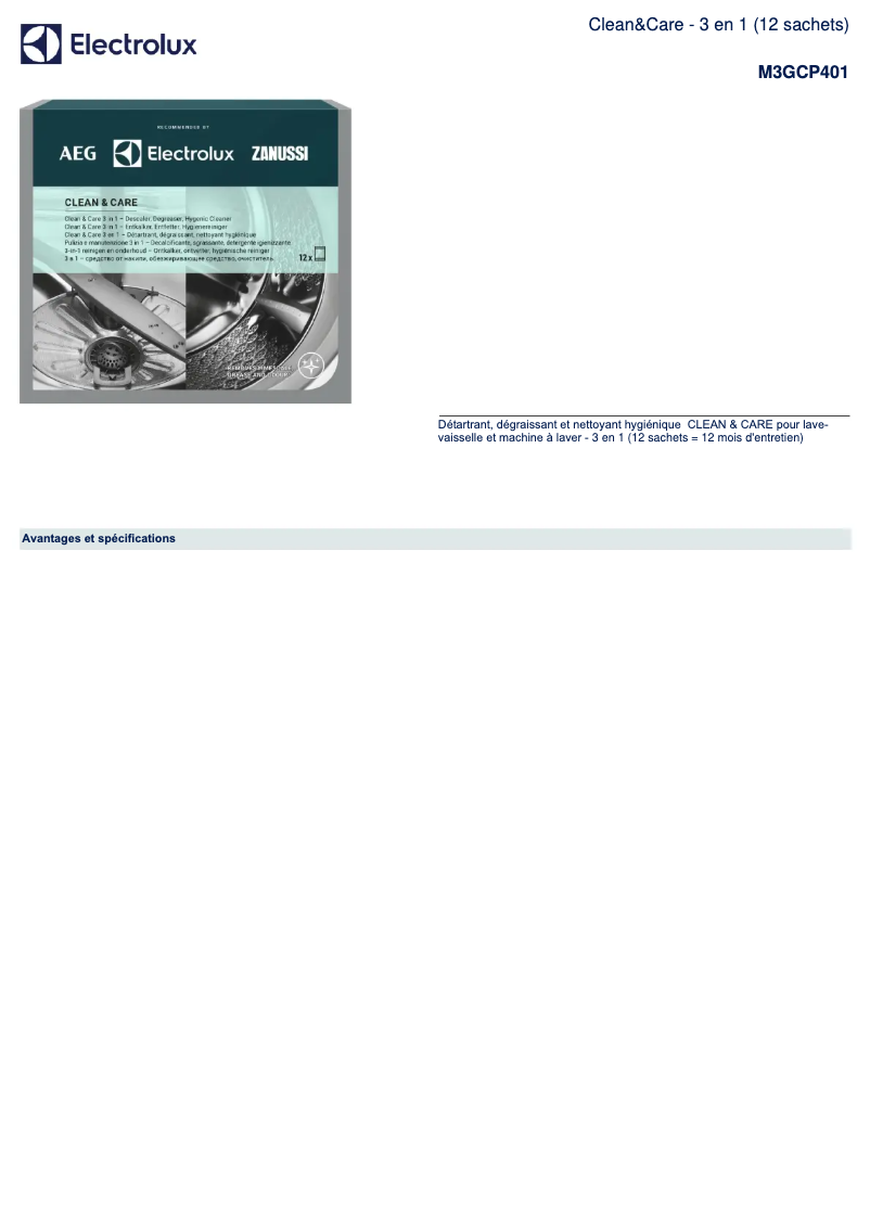 Page n°1 - Fiche technique AEG M3GCP401