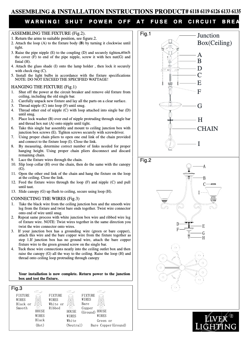 Page 1 de la notice Manuel utilisateur Livex Lighting Coronado 6133-07