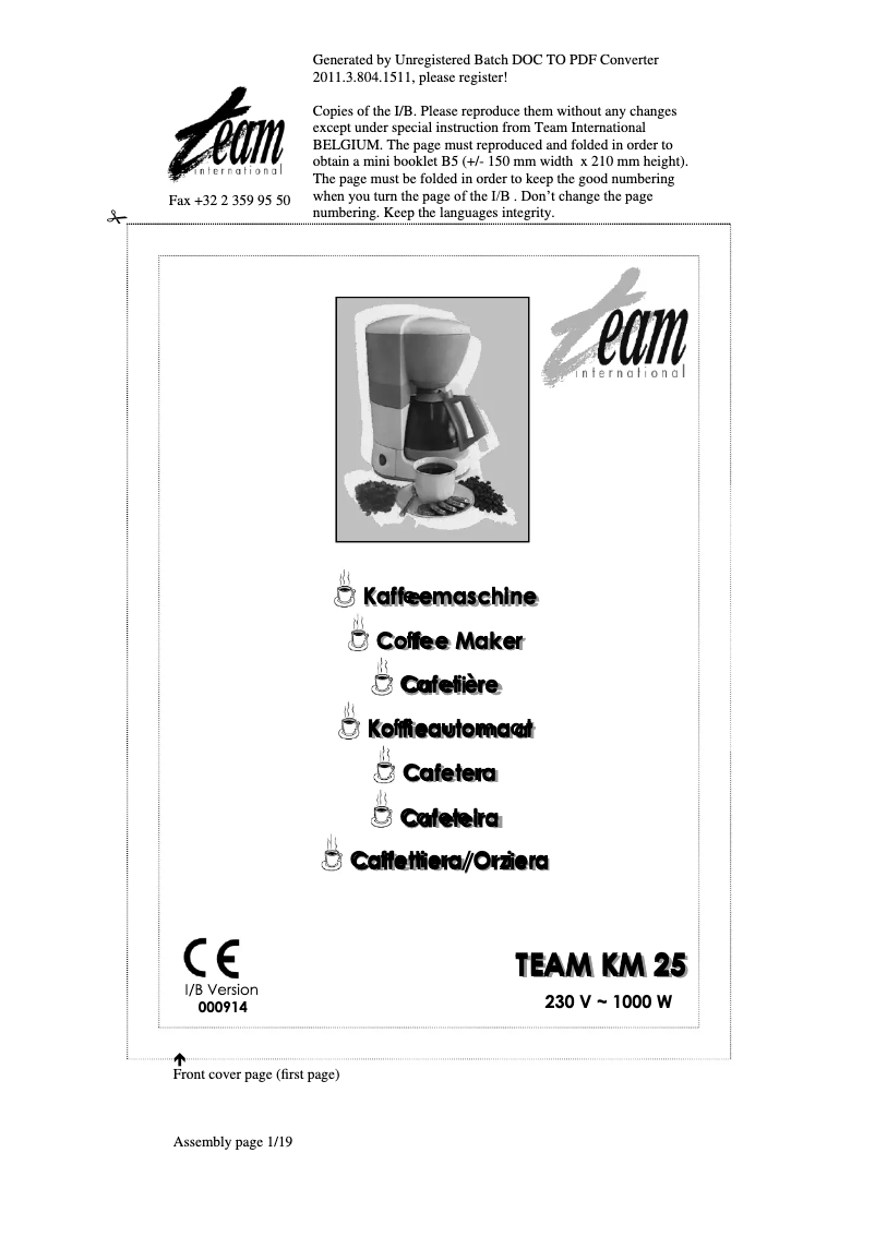 Image de la première page du manuel de l'appareil KM 25