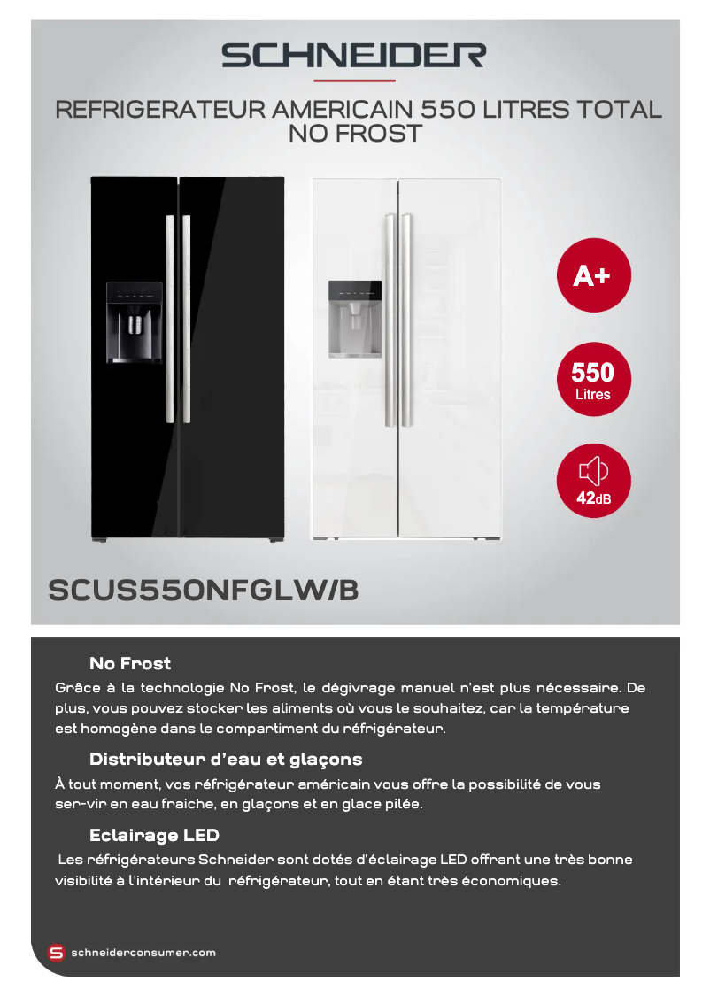 Page 1 de la notice Fiche technique Schneider SCUS550NFGL