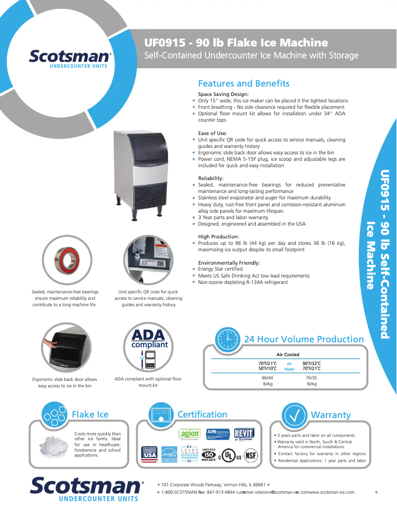 Page 1 de la notice Fiche technique Scotsman UF0915A-1