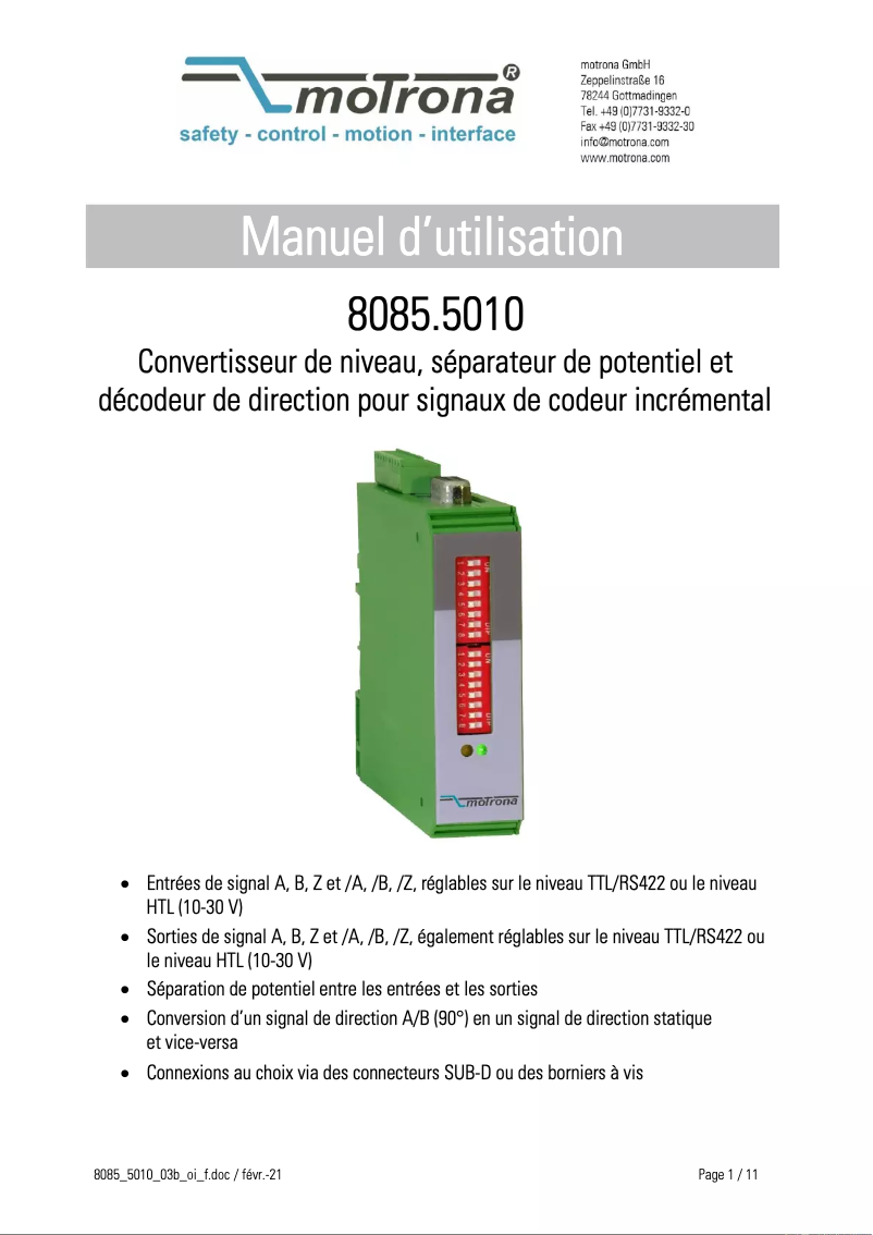 Image de la première page du manuel de l'appareil 8085.5010
