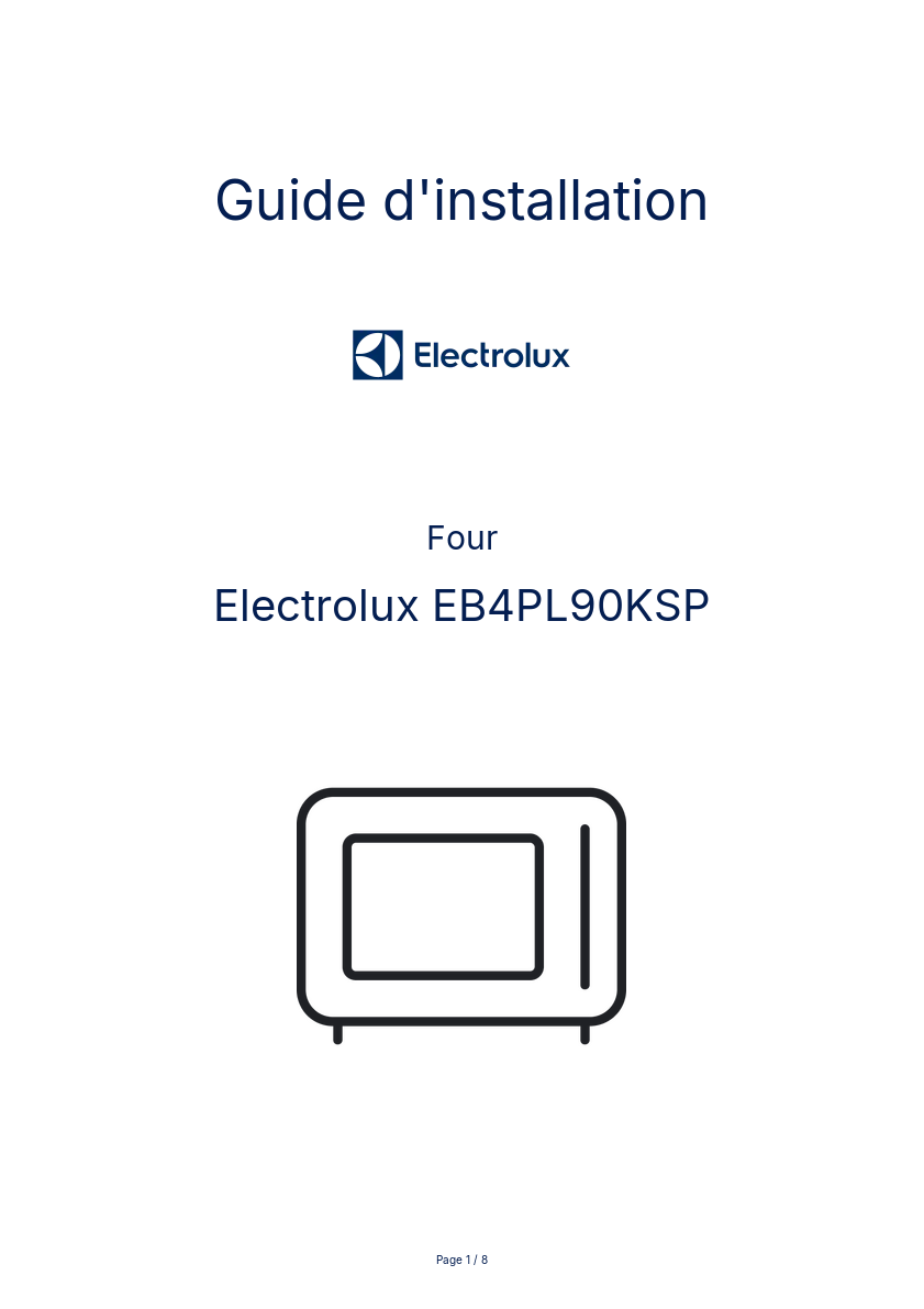 Page n°1 - Guide d'installation Electrolux EB4PL90KSP