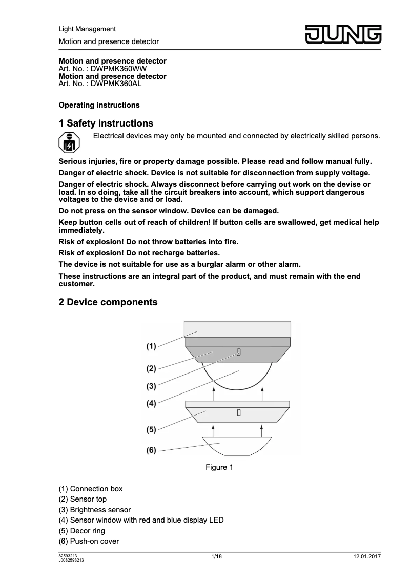 Page 1 de la notice Manuel utilisateur JUNG DWPM K 360 WW