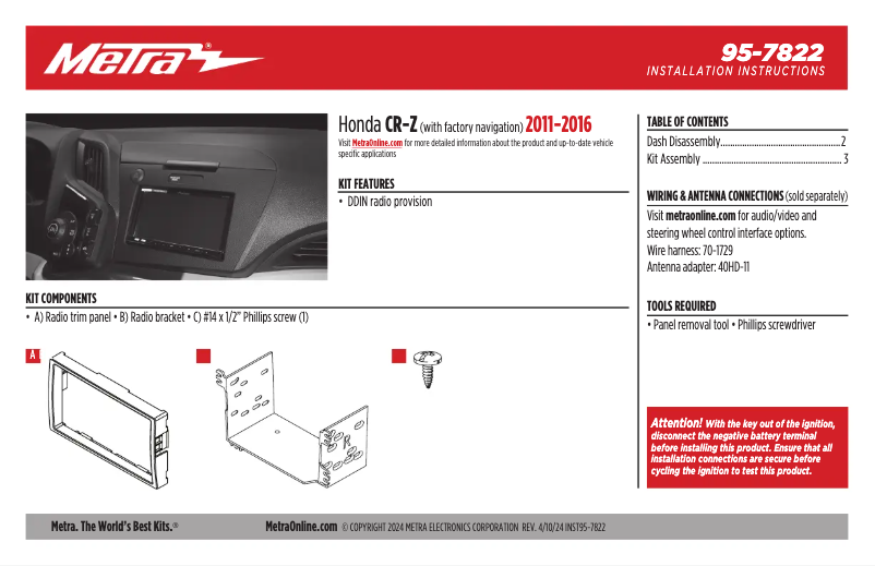 Page n°1 - Manuel utilisateur Metra 95-7822