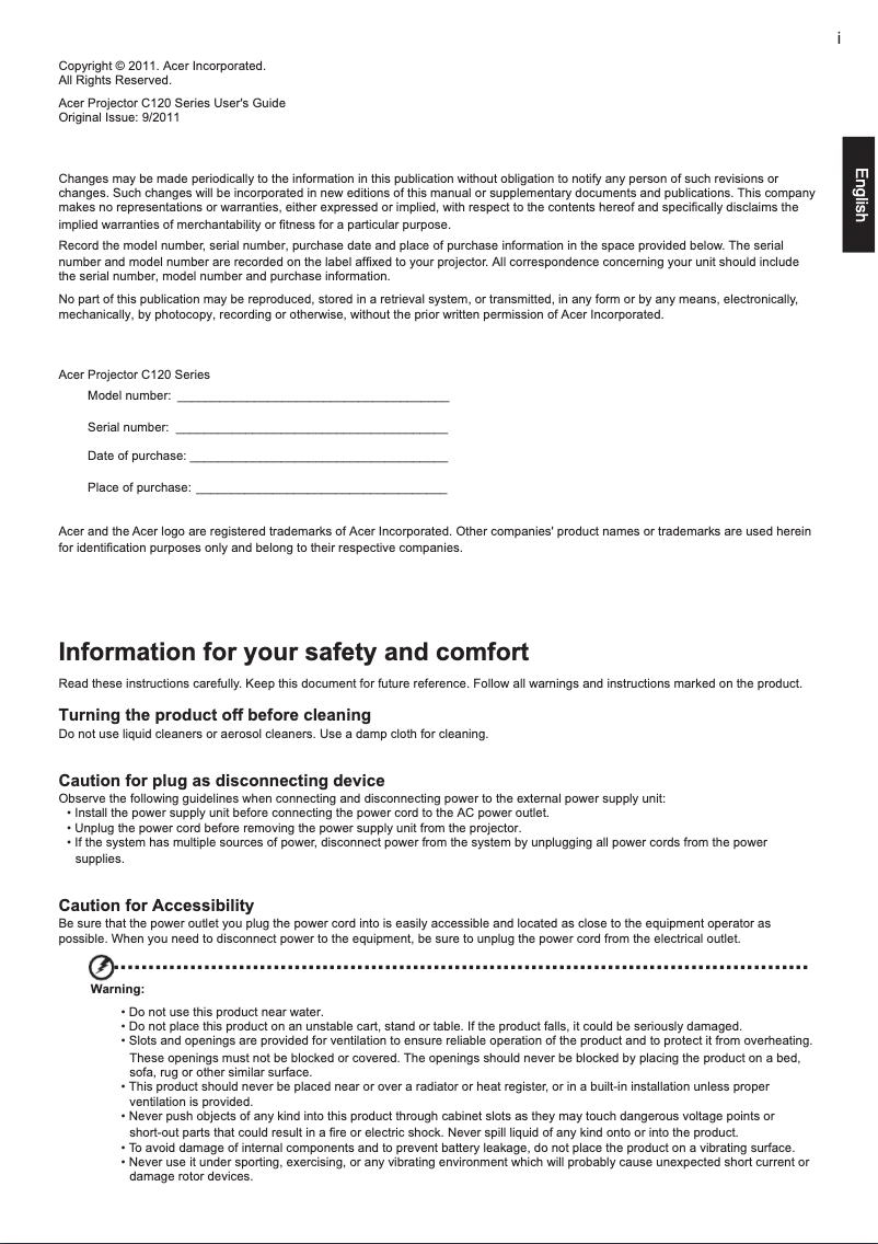 Página 1 del manual Manual de usuario Acer C120