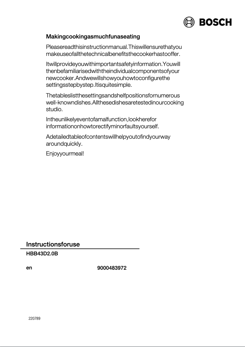 Page 1 de la notice Manuel utilisateur Bosch HBB43D250B