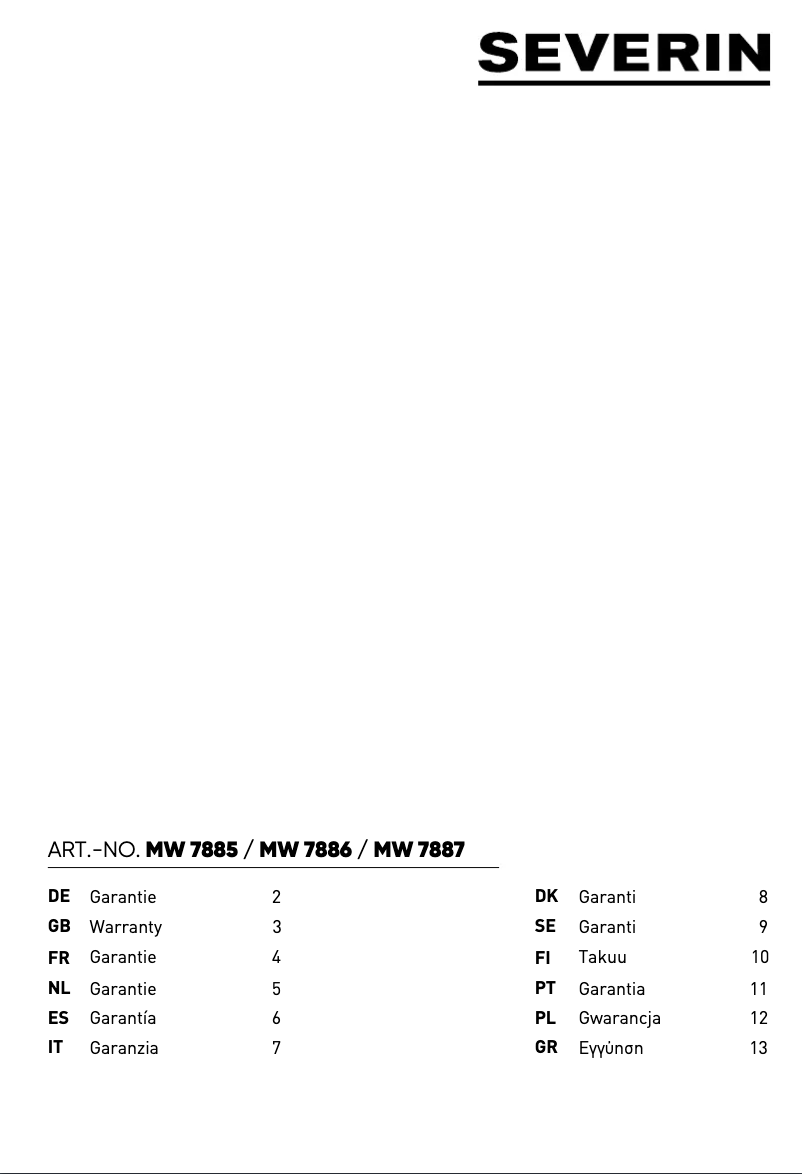 Page 1 of the manual Warranty Information Severin MW 7886