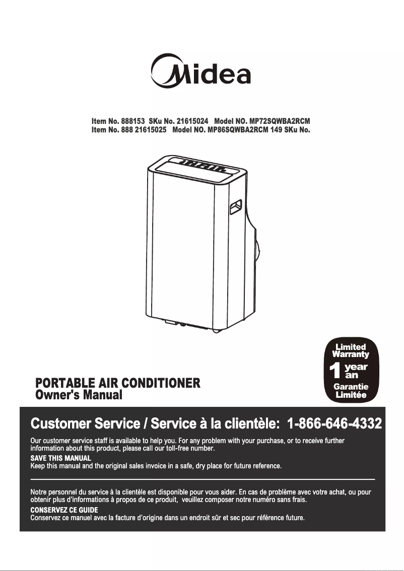 Página 1 del manual Manual de usuario Midea MP86SQWBA2RCM