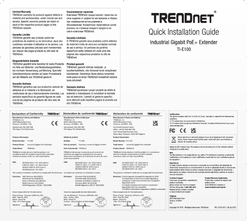 Page n°1 - Manuel utilisateur TRENDnet TI-E100