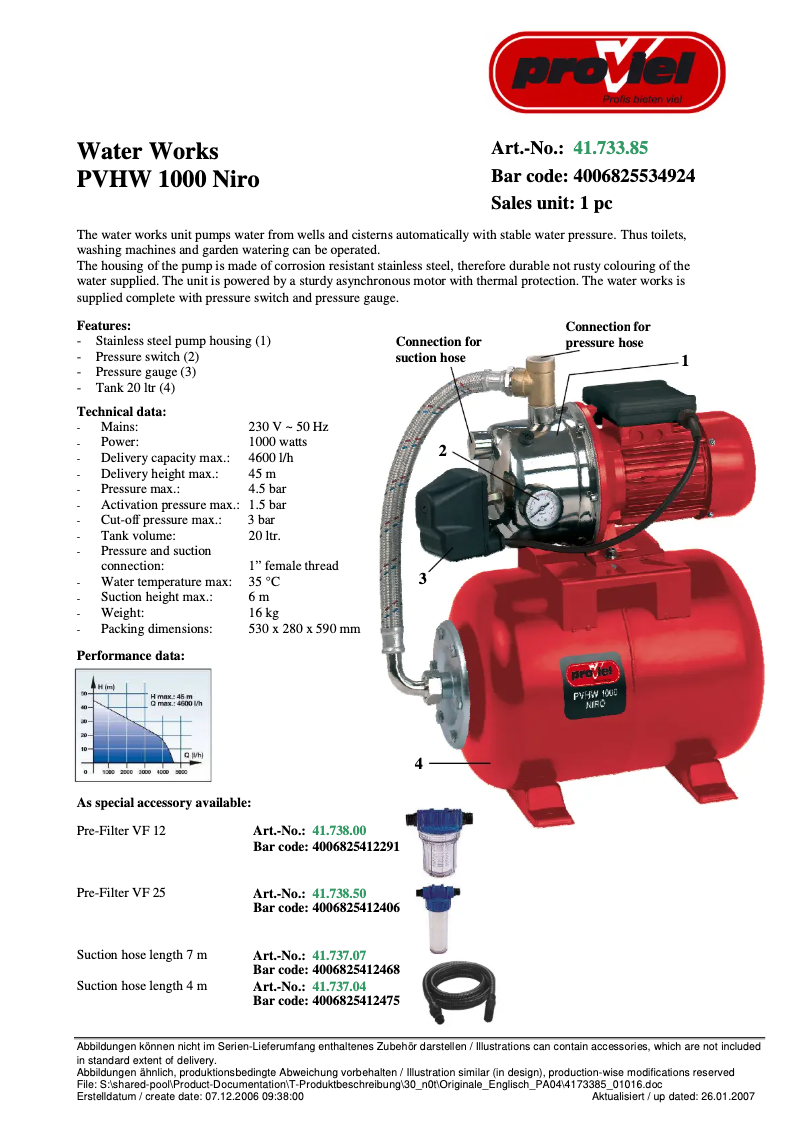 Page n°1 - Manuel utilisateur Proviel PVHW 1000 Niro