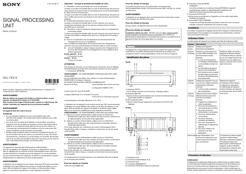 Image de la première page du manuel de l'appareil NXL-FR316