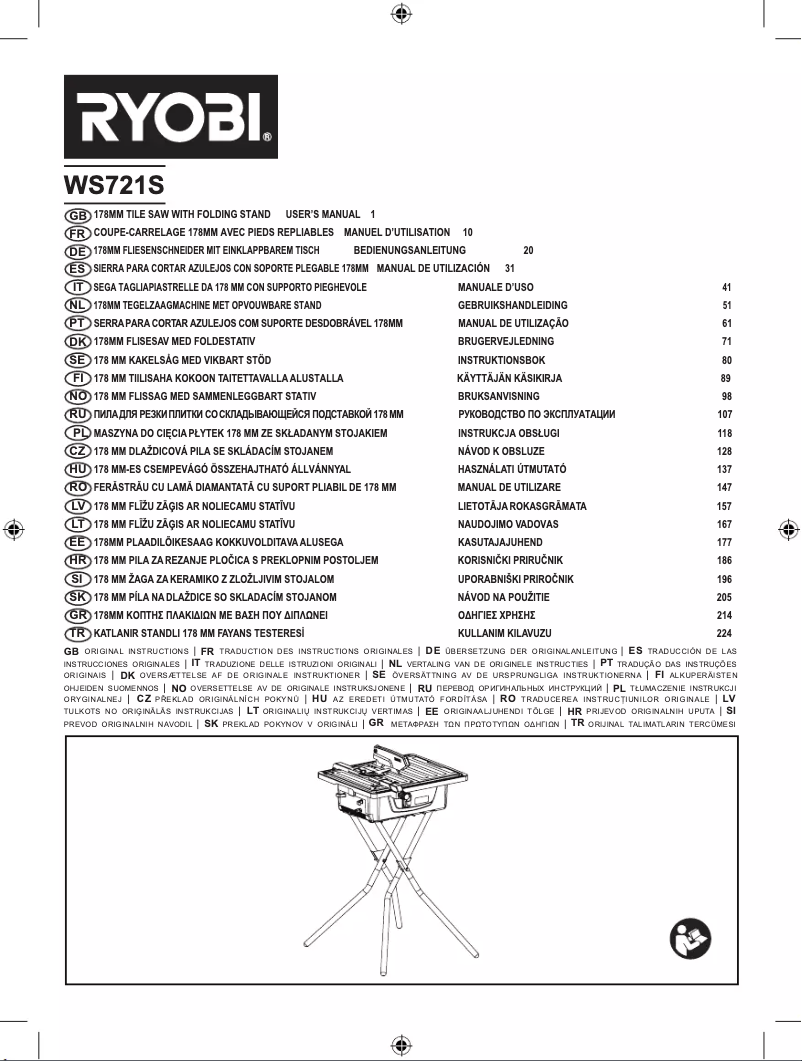 Page 1 de la notice Manuel utilisateur RYOBI WS721S