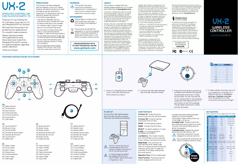 Page 1 de la notice Manuel utilisateur Gioteck VX-2 (PS3)
