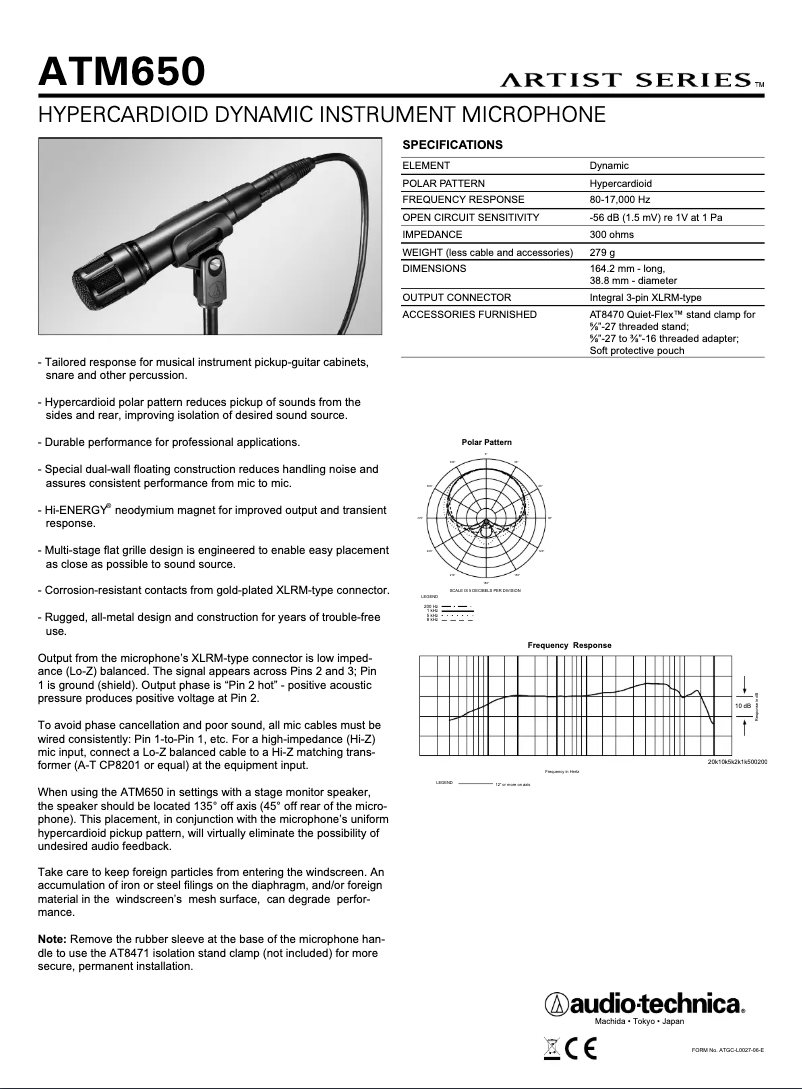 Page n°1 - Manuel utilisateur Audio-Technica ATM-650