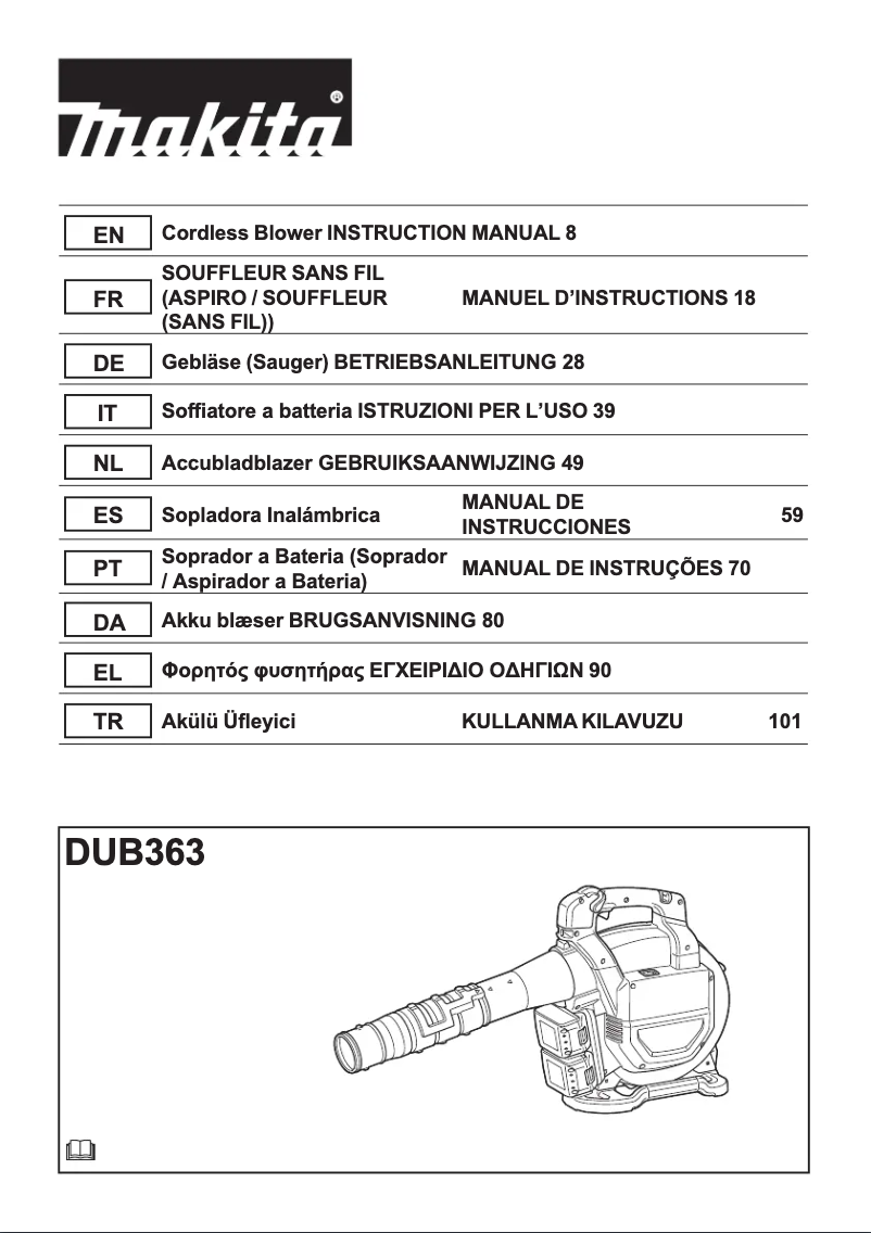 Page 1 de la notice Manuel utilisateur Makita DUB363PT2V