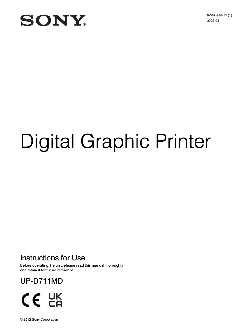 Imagen de la primera página del manual del dispositivo UP-D711MD