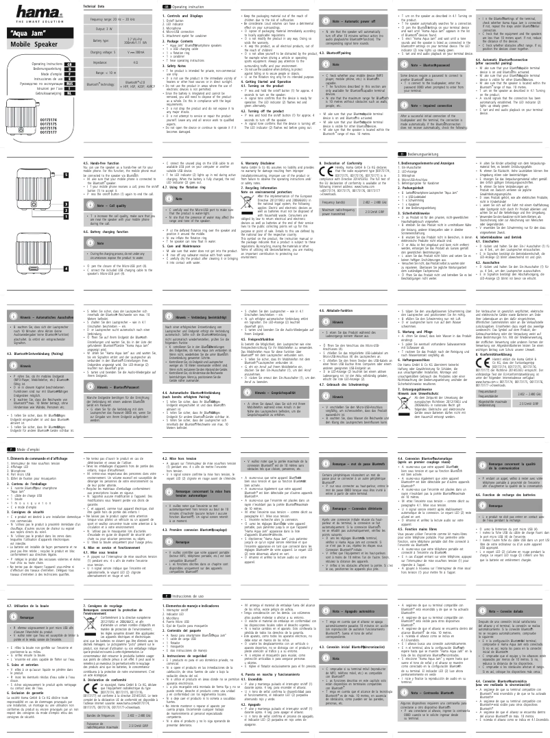 Image de la première page du manuel de l'appareil Aqua Jam 00173175