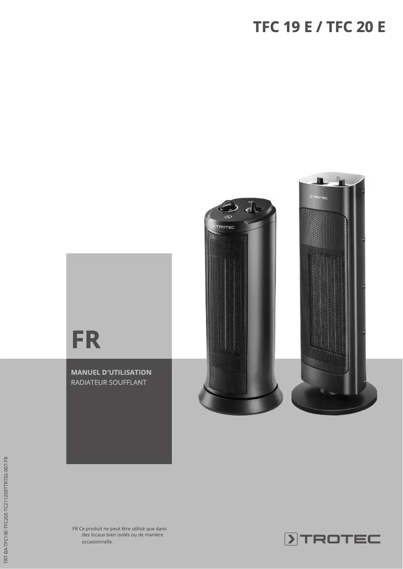 Page 1 de la notice Manuel utilisateur Trotec TFC 19 E