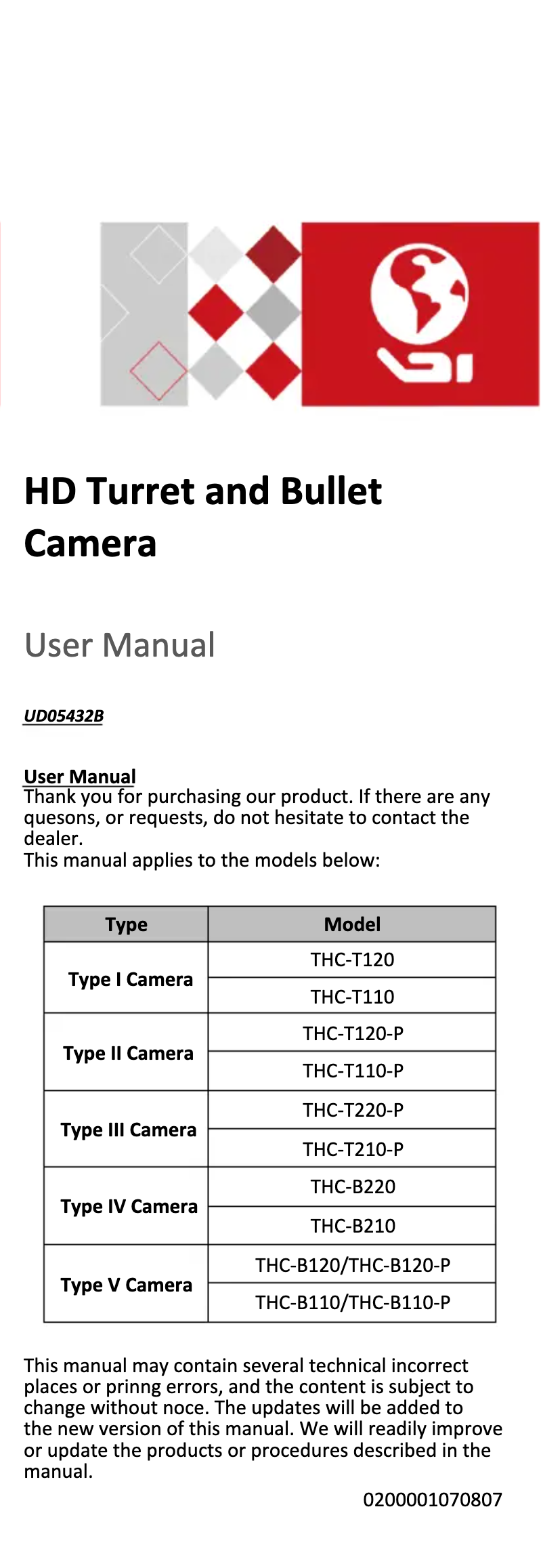 Page 1 de la notice Mode d'emploi Hikvision THC-T120-MS