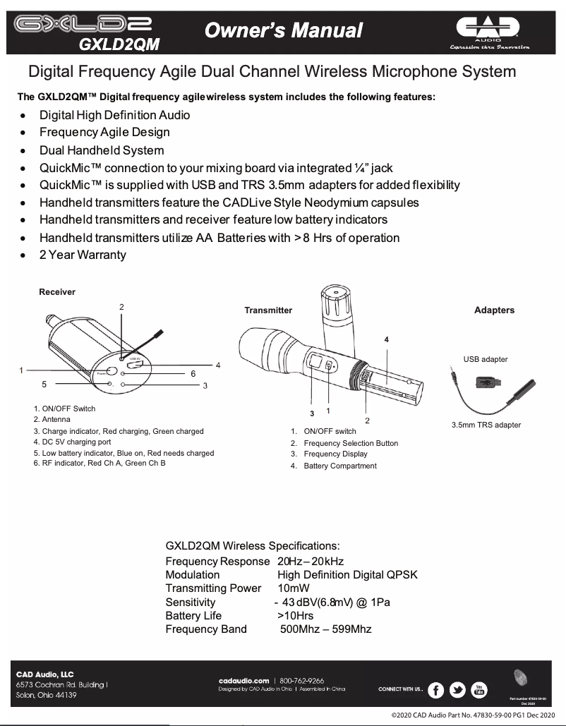 Página 1 del manual Manual de usuario CAD Audio GXLD2QM