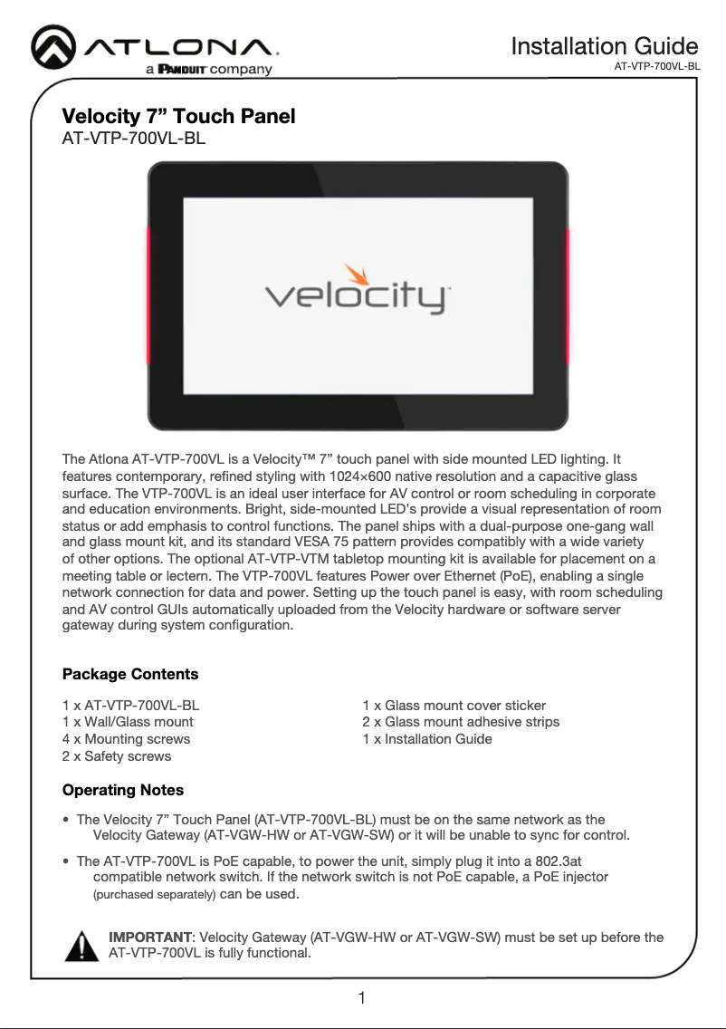 Image de la première page du manuel de l'appareil AT-VTP-700VL