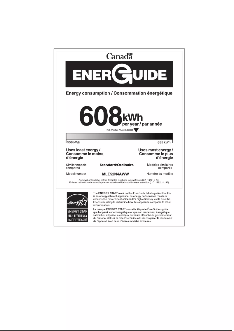 Page 1 de la notice Label énergétique Midea MLE52N4AWW