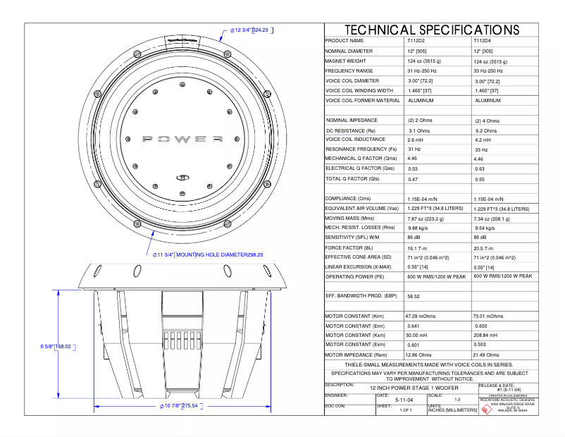 Page n°1 - Fiche technique Rockford Fosgate Power T112D4