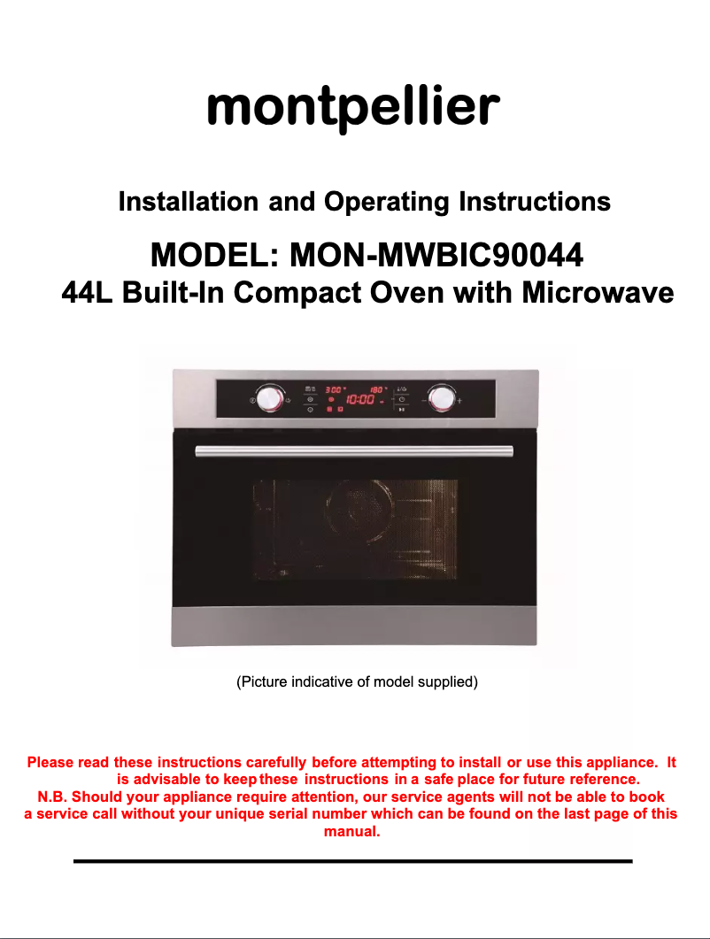 Page 1 de la notice Manuel utilisateur Montpellier MWBIC90044