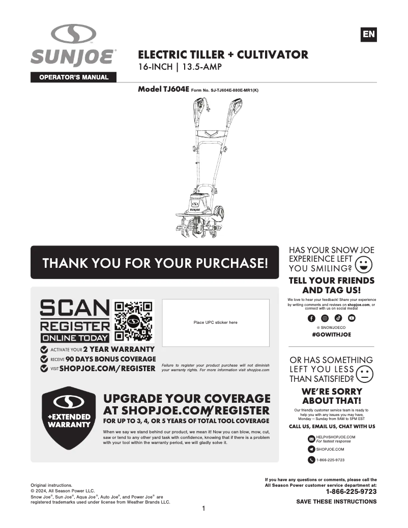 Page 1 de la notice Manuel utilisateur Sun Joe TJ604E