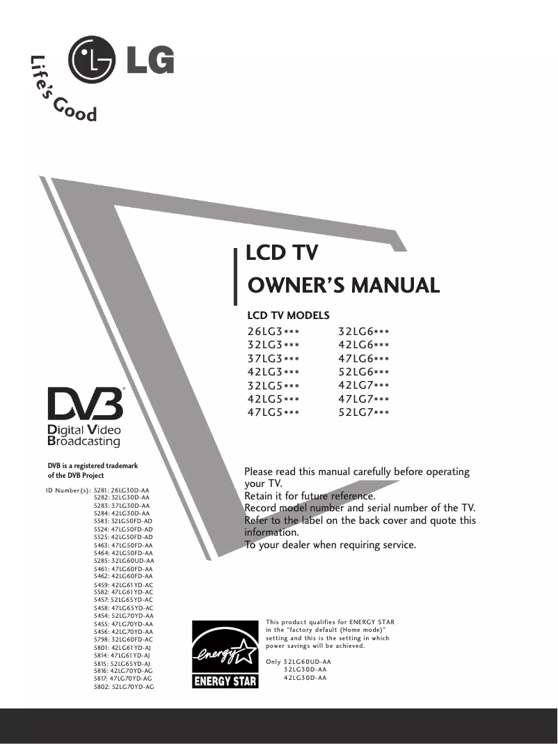 Page 1 de la notice Manuel utilisateur LG 42LG50FD