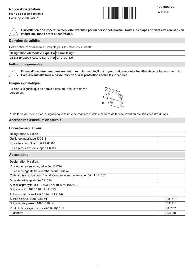 Image de la première page du manuel de l'appareil CookTop V2000 A302