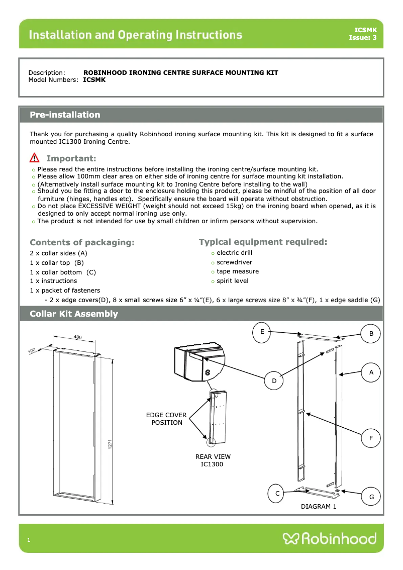 Page n°1 - Guide d'installation Robinhood ICSMK