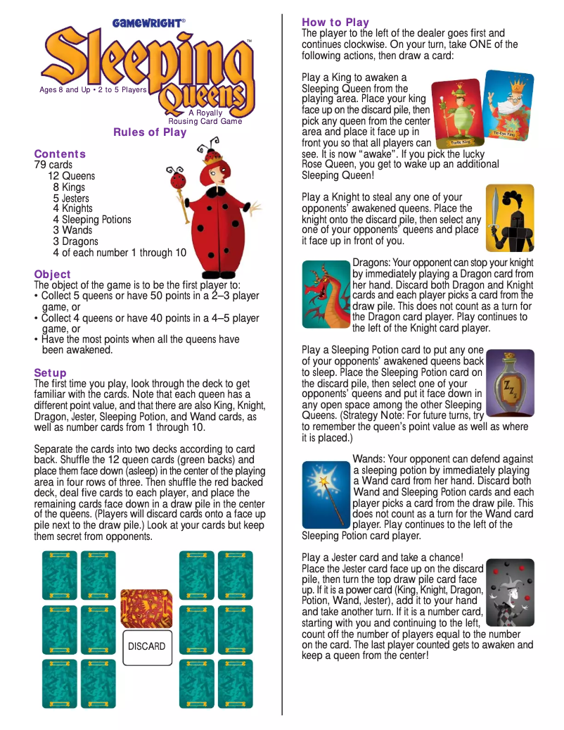 Page 1 de la notice Manuel utilisateur Gamewright Sleeping Queens