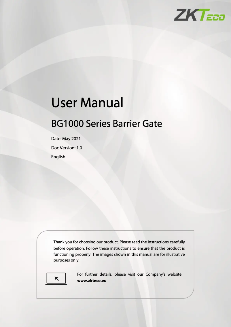 Page n°1 - Manuel utilisateur ZKTeco BG1000