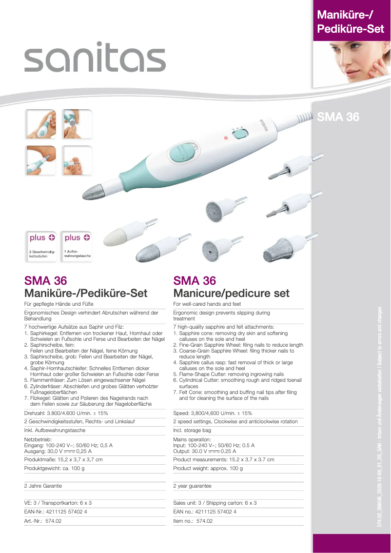 Page n°1 - Fiche technique Sanitas SMA 36