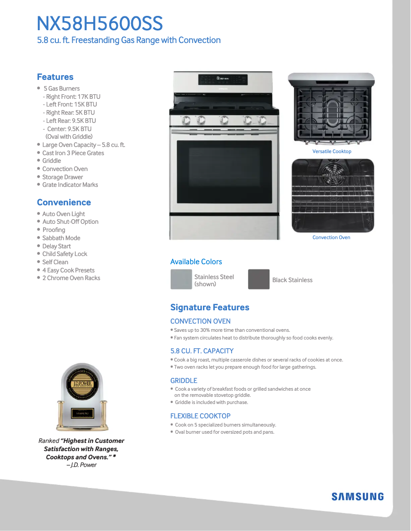 Page 1 de la notice Fiche technique Samsung NX58J5600SG/AA
