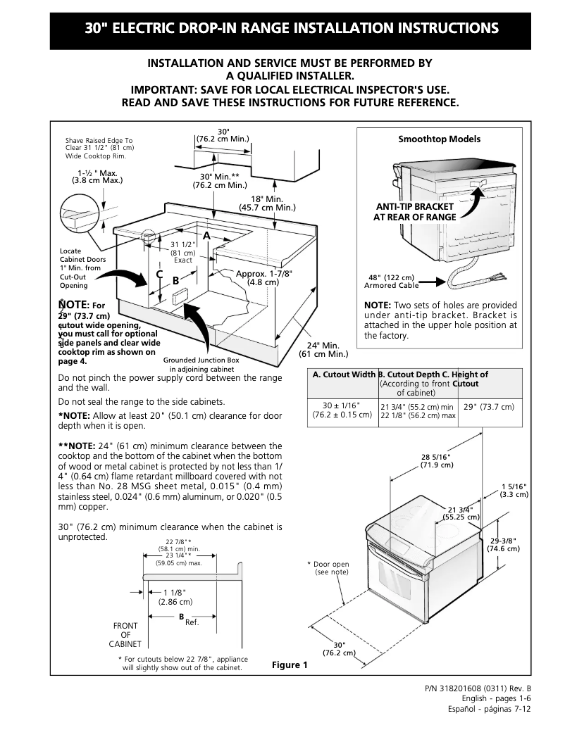 Page 1 de la notice Guide d'installation Frigidaire FED355DS