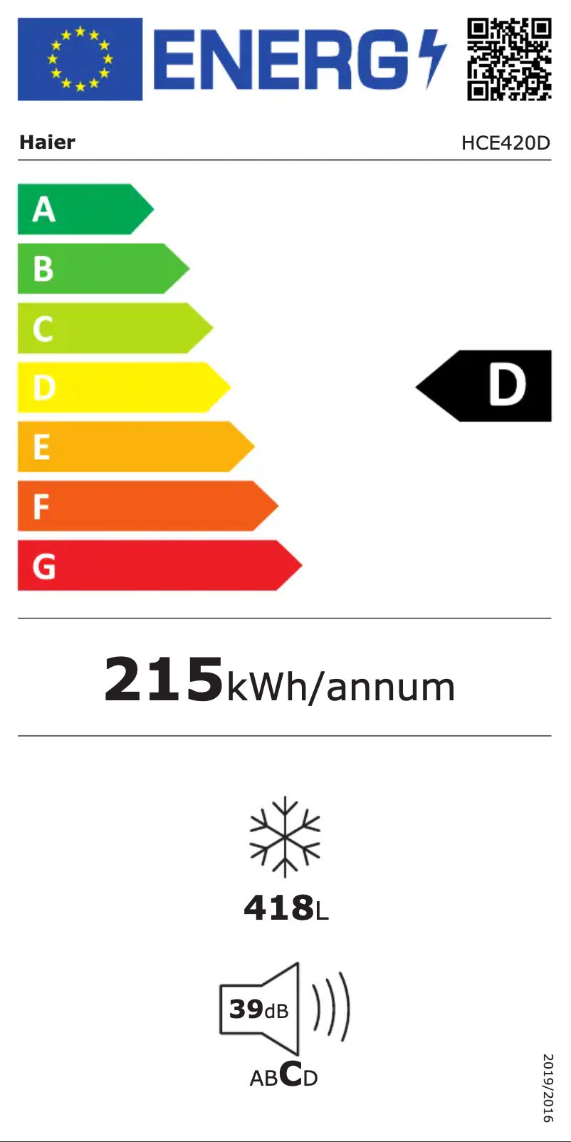 Page n°1 - Label énergétique Haier HCE420D