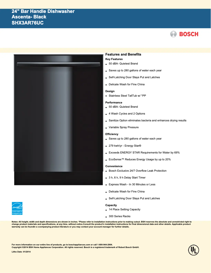 Page 1 de la notice Fiche technique Bosch SHX3AR7