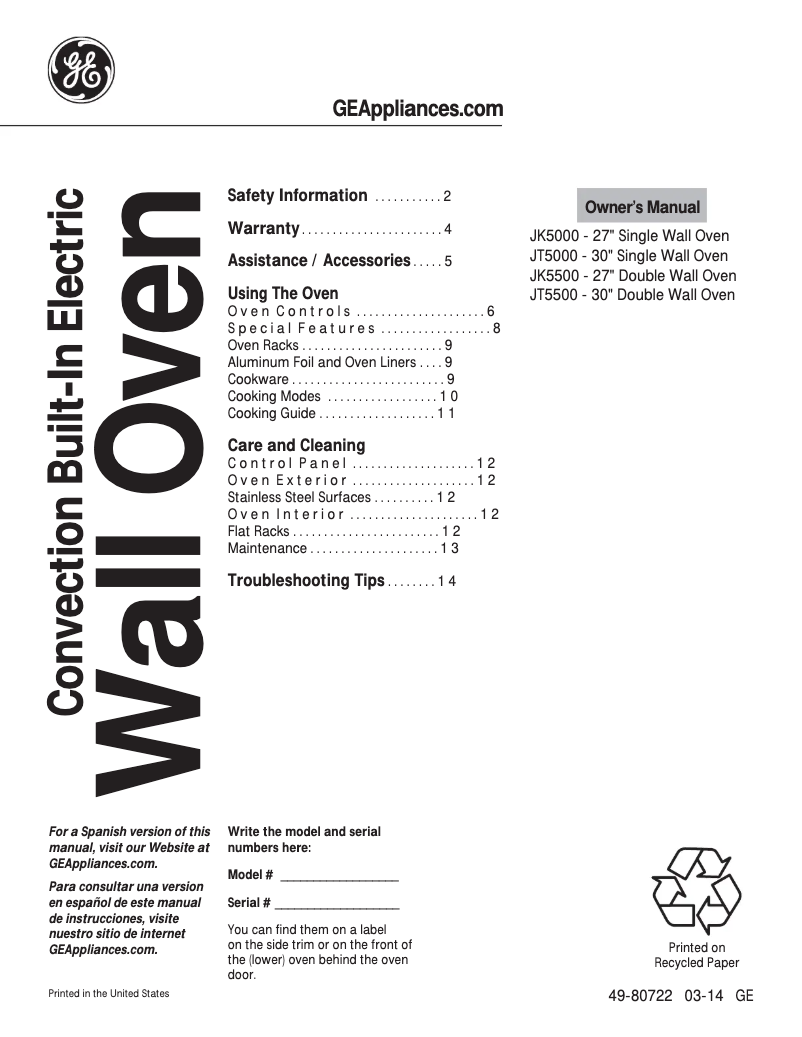 Imagen de la primera página del manual del dispositivo JT5500SFSS