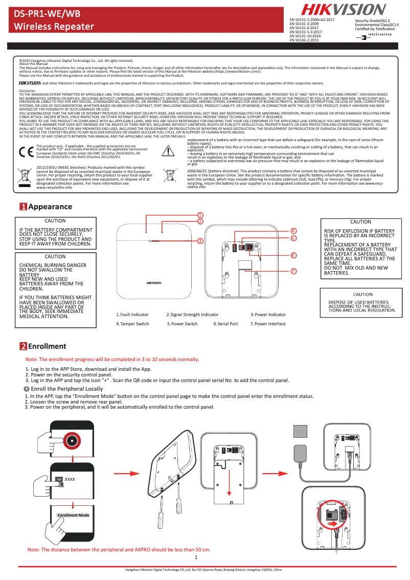 Página 1 del manual Manual de usuario Hikvision DS-PR1-WE（O-STD）
