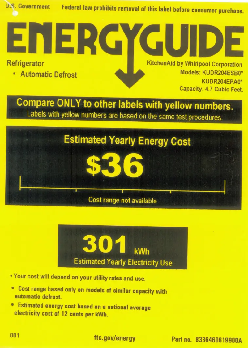Page 1 de la notice Label énergétique KitchenAid KUDR204EPA