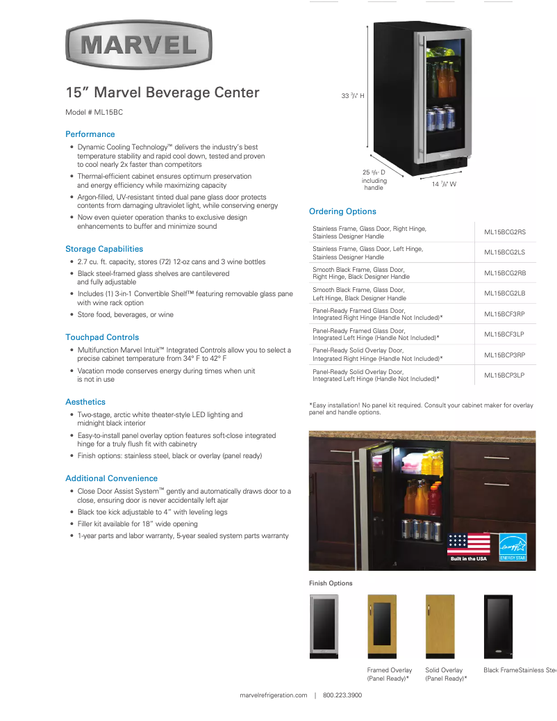 Page 1 de la notice Fiche technique Marvel ML15BCF3RP