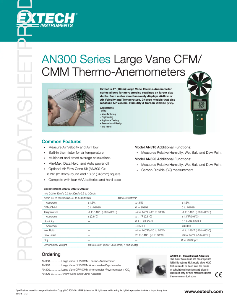 Página 1 del manual Ficha técnica Extech AN320