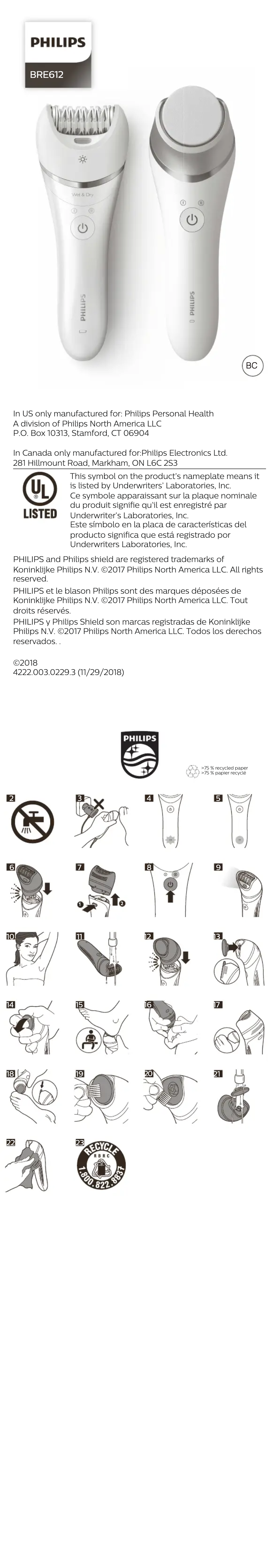 Page 1 de la notice Manuel utilisateur Philips Satinelle Advanced BRE612