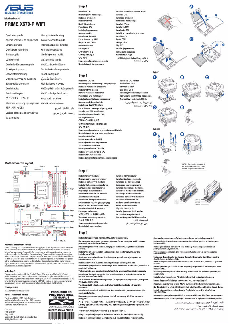 Page 1 de la notice Guide de démarrage rapide Asus PRIME X670-P WIFI-CSM