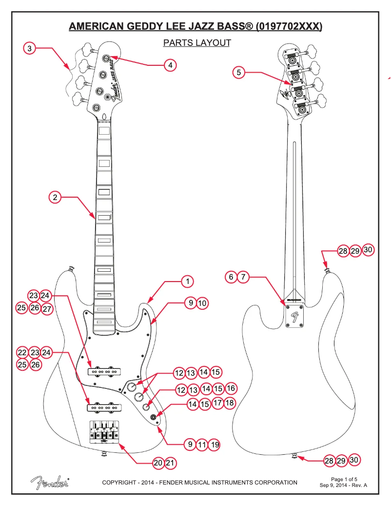 Page n°1 - Schéma de câblage Fender USA Geddy Lee Jazz Bass